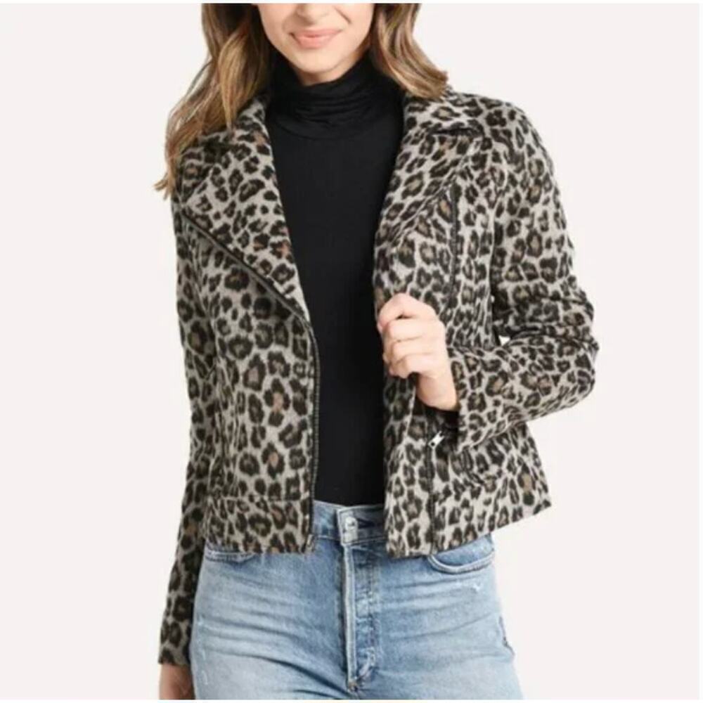 Cupcakes & Cashmere Margaux Wool-blend Jacket in Cheetah Moto Animal Print SZ S